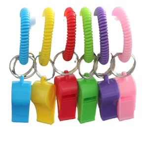 Light Sport Keychain with Loud Clear PVC Whistle Stretchable Coil Wrist Bracelet Survival Safety Keychains
