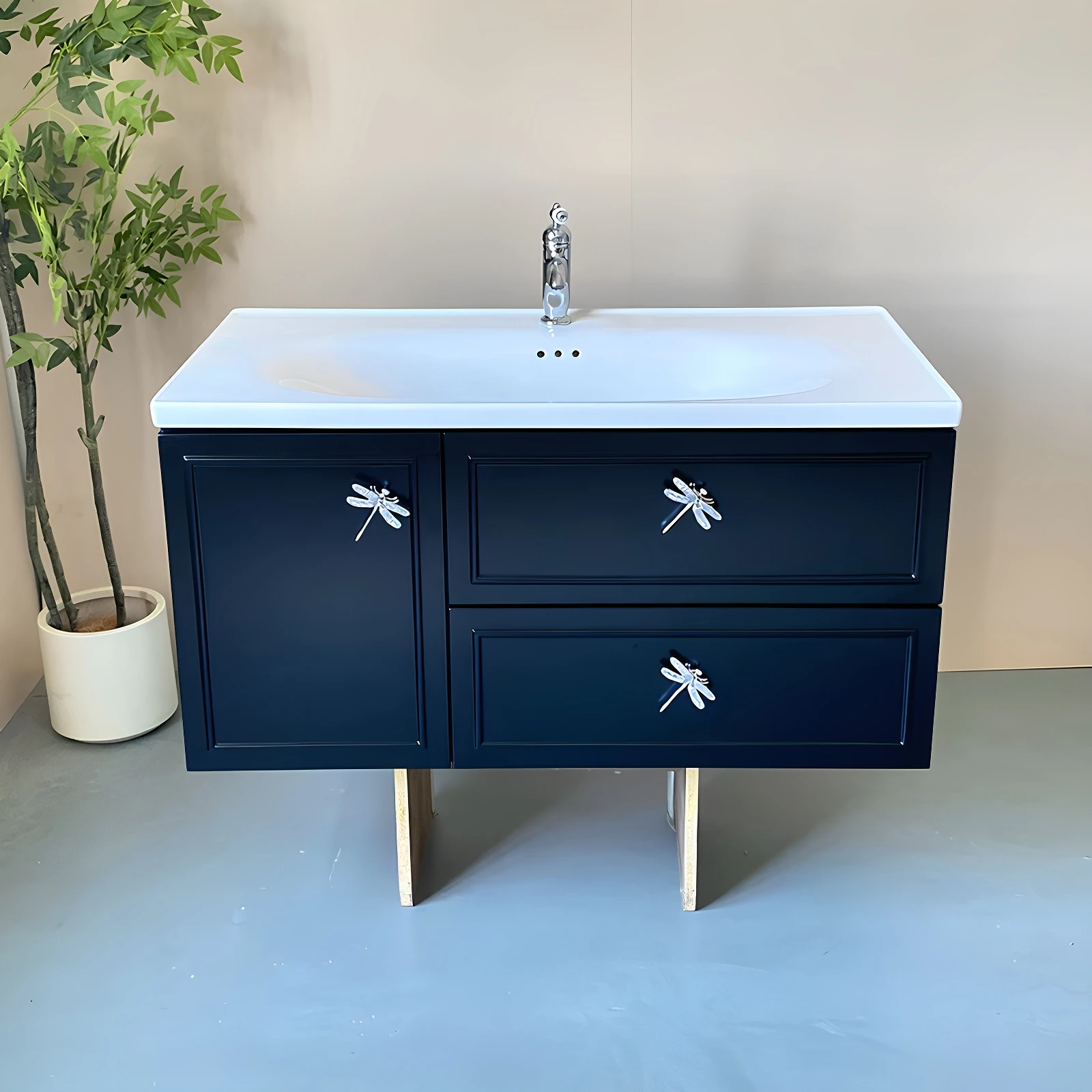 product light cream wind oak bathroom cabinet vanity combination bathroom ceramic integrated washbasin cabinet-5