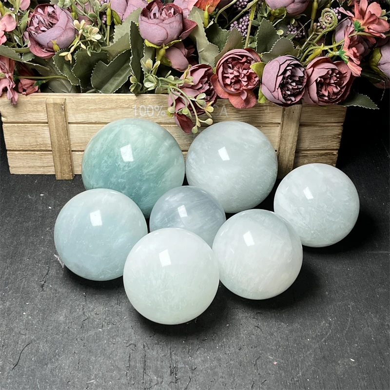 New Arrival Fluorite Spheres Healing Quartz Crystal Feng Shui Rabbit Hair Fluorite Balls for Meditation