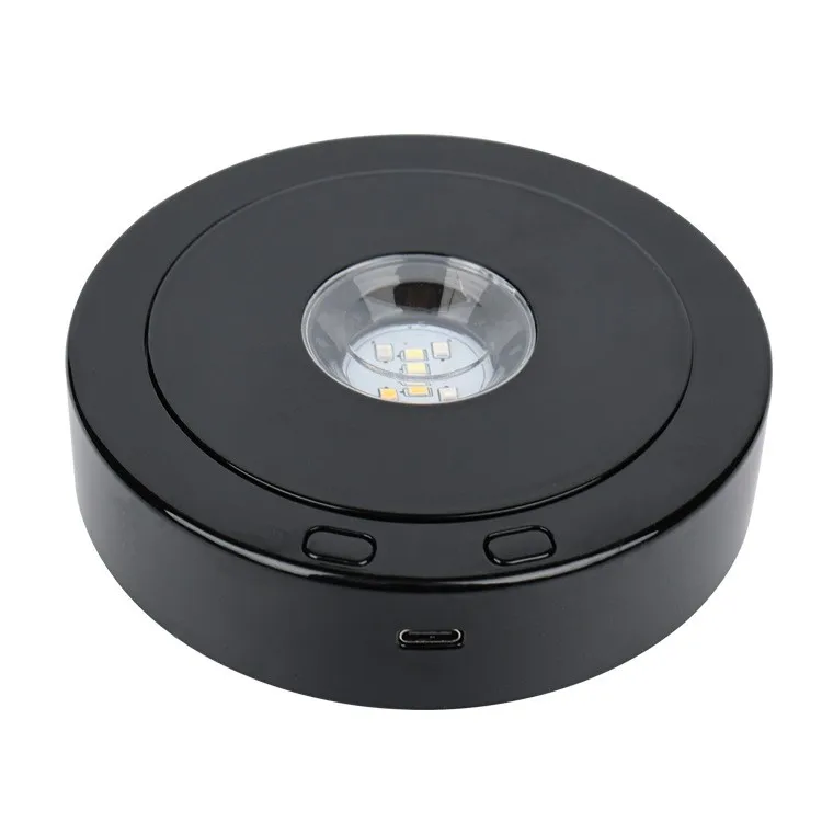 Black LED Rotating Display Stand 360 Display Light Base Lamp Holder USB or Battery Power Art Glass Crystal