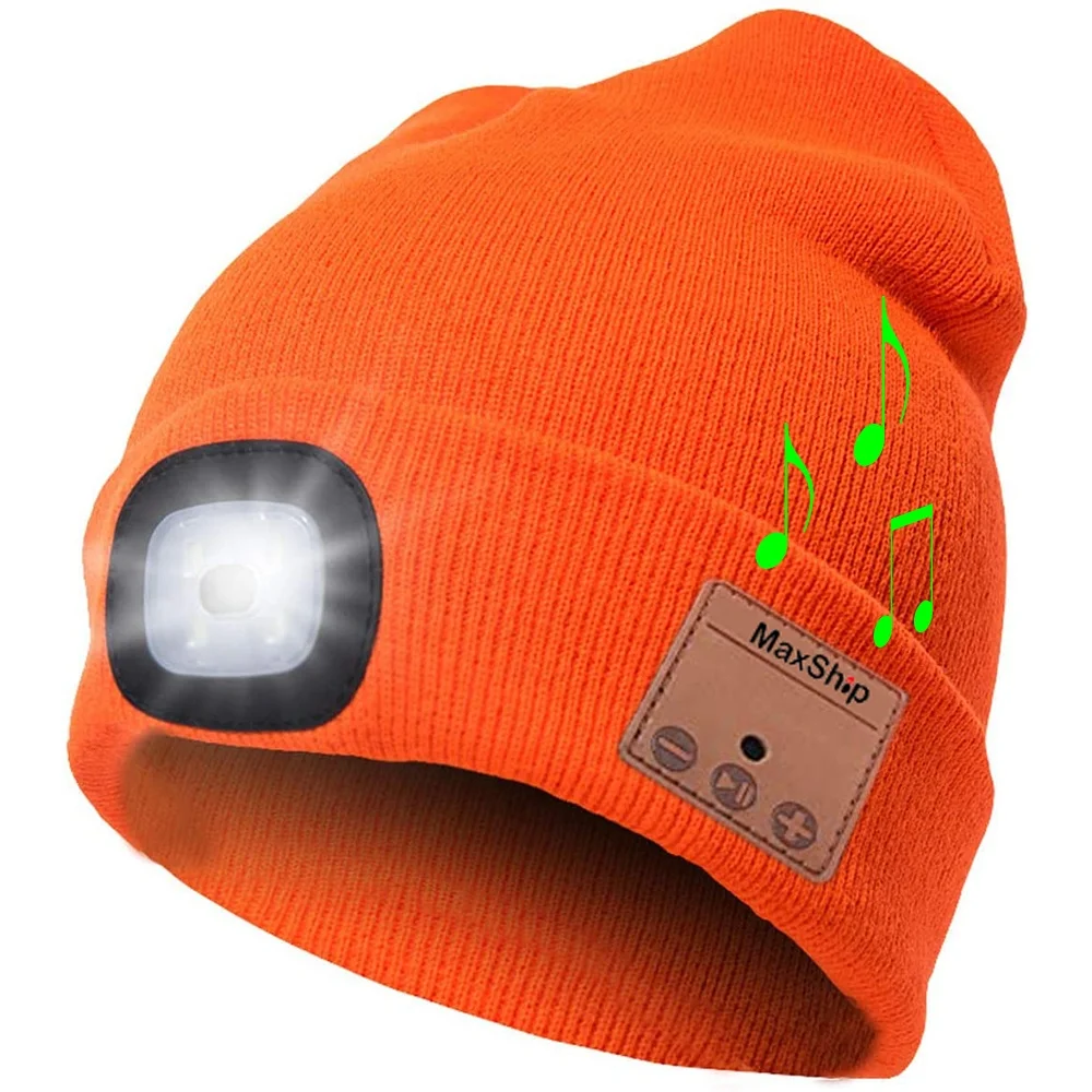 Unisex Winter Warm Knit Cap for Sports Outdoors Headlamp Headphone Beanie Lighting & Flashing Modes Ruilonghai Bluetooth Beanie Music Hat LED Beanie Cap Built-in Stereo Speaker and Mic 
