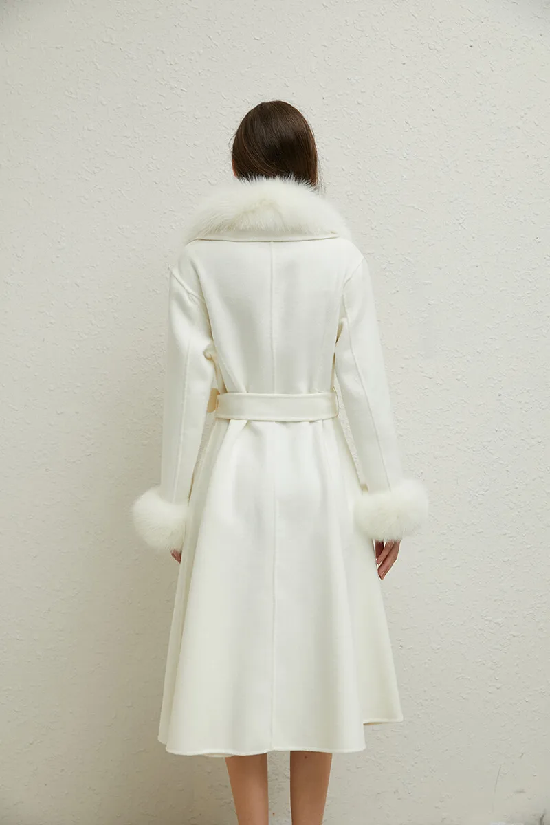 Fox Fur Trimming Wool Jacket Stylish Warm Cashmere Coat