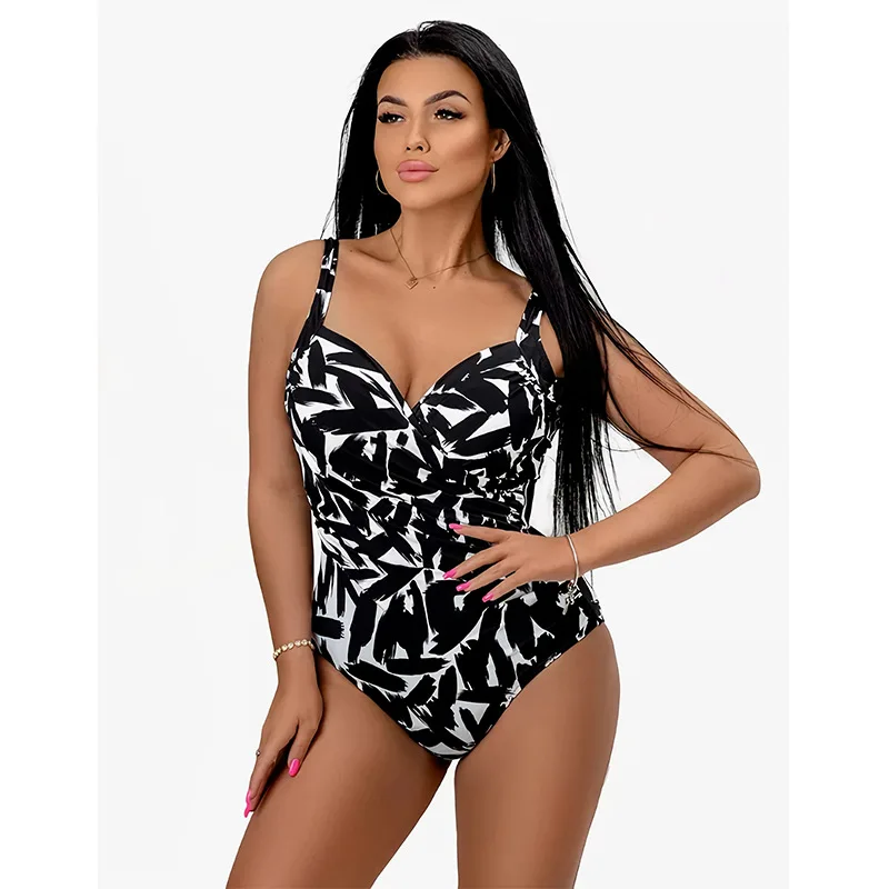 Solid Color One-Piece Quick Dry V-Neck Bikini Swimsuit with Print Plus Size Tamanna Xxx Girl Swimwear Photos Included