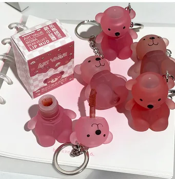 Private Brand Non-stick Cup Moisturizing Lip Gloss Mirror Liquid Lip Glaze Cute Teddy Bear Key Chain Lipstick