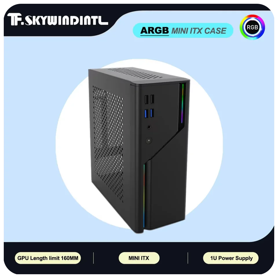 Mini ITX HTPC Desktop Case 5V ARGB Front Panel 4 USB Ports 1U Power Supply Supports 4K-f aperçu 2