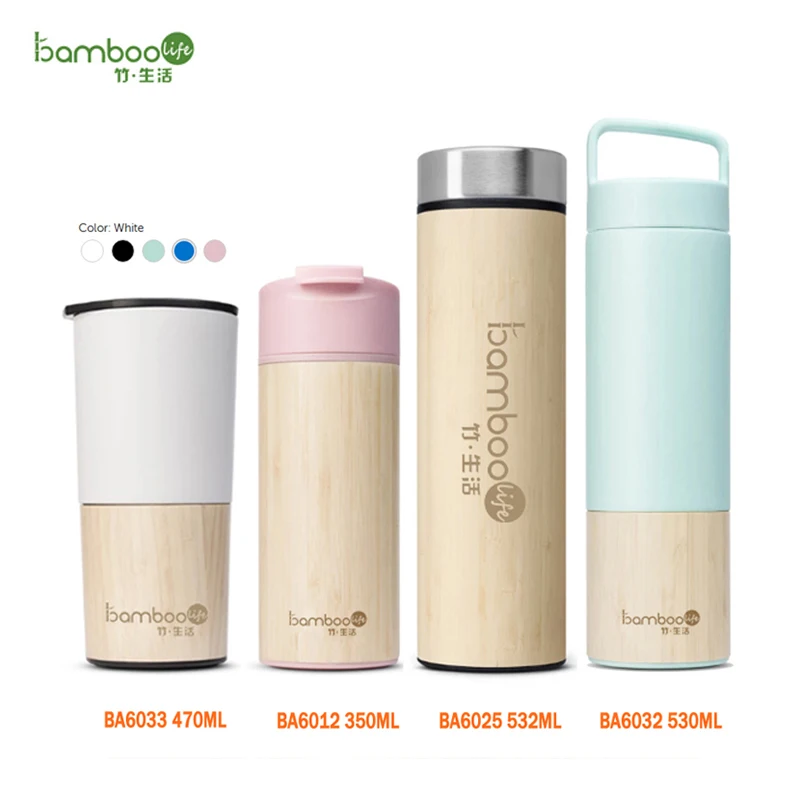 Bamboo Tumbler Vacuum Insulated Stainless Steel Thermos with Tea