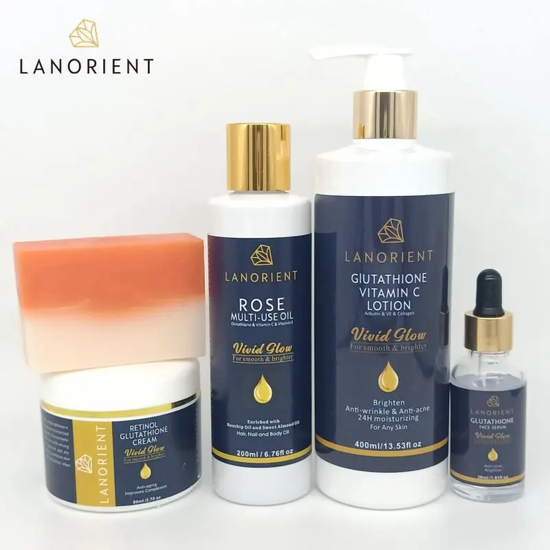 Private Label Lanorient Black Skin Whitening Skincare Set Natural Whitening Moisturizing Anti-acne L-glutathione Cream Set