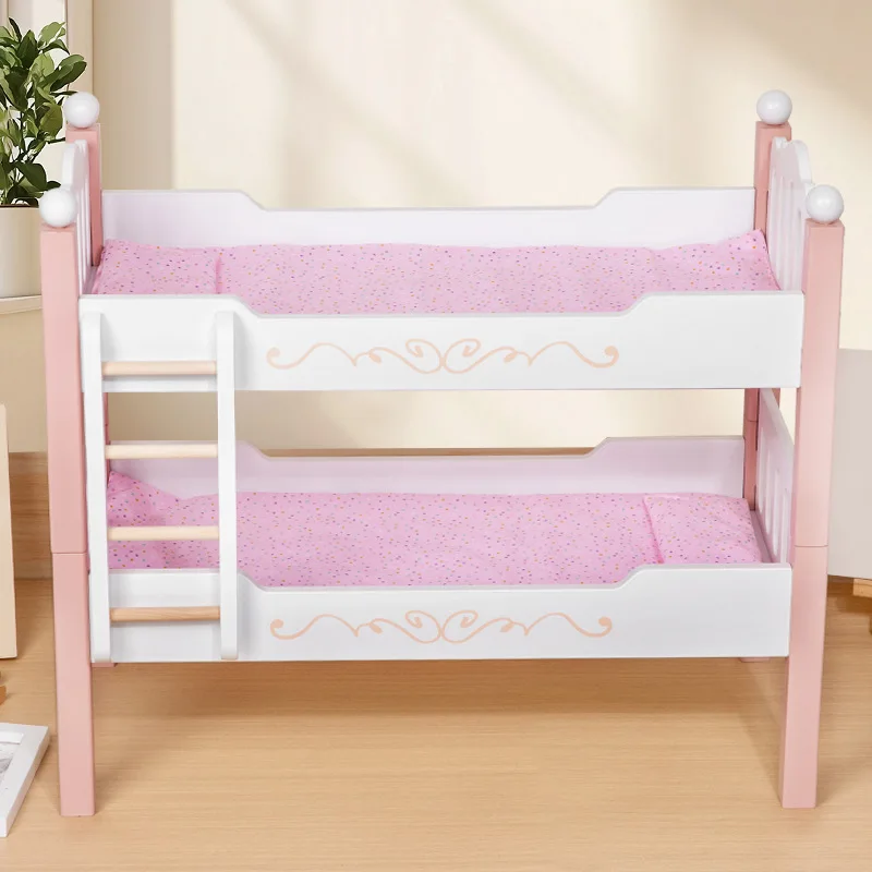 Wooden Doll House Double Bunk Bed Perfect Doll Accessories Gift for  Children Role-Play Toys
