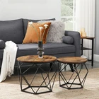 VASAGLE Metal Frame And Wood Top Side Nesting Table Side Stool Coffee Table Bedroom Side Table For Couch And Bed
