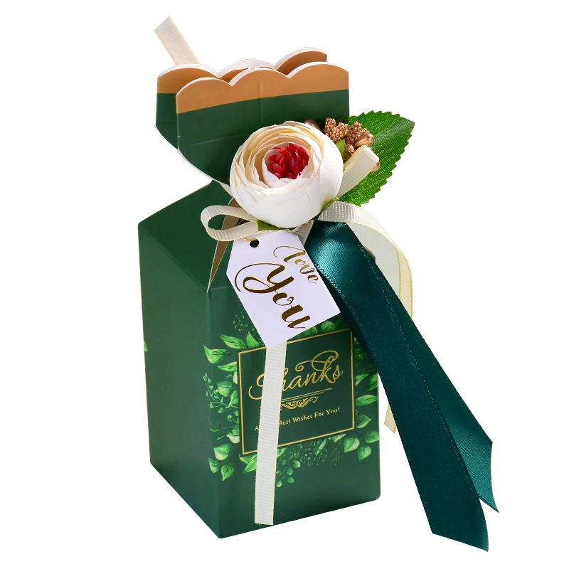 DIY Wedding Favors Candy Box Flower Vase Shape Paper Candy Box With Ribbon