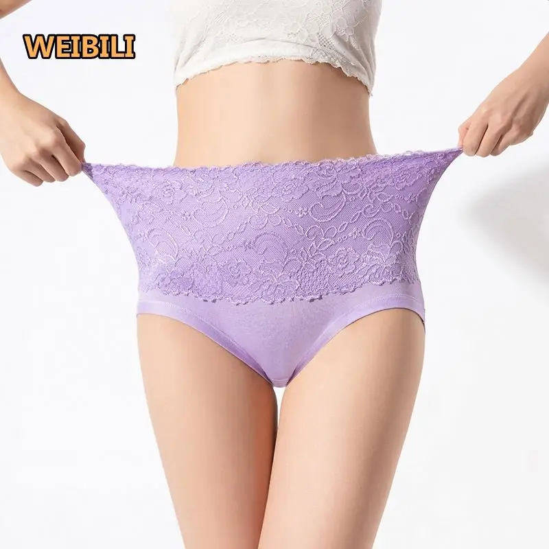 Women's Underwear High Waist Big Size Stretchy Breathable Lace