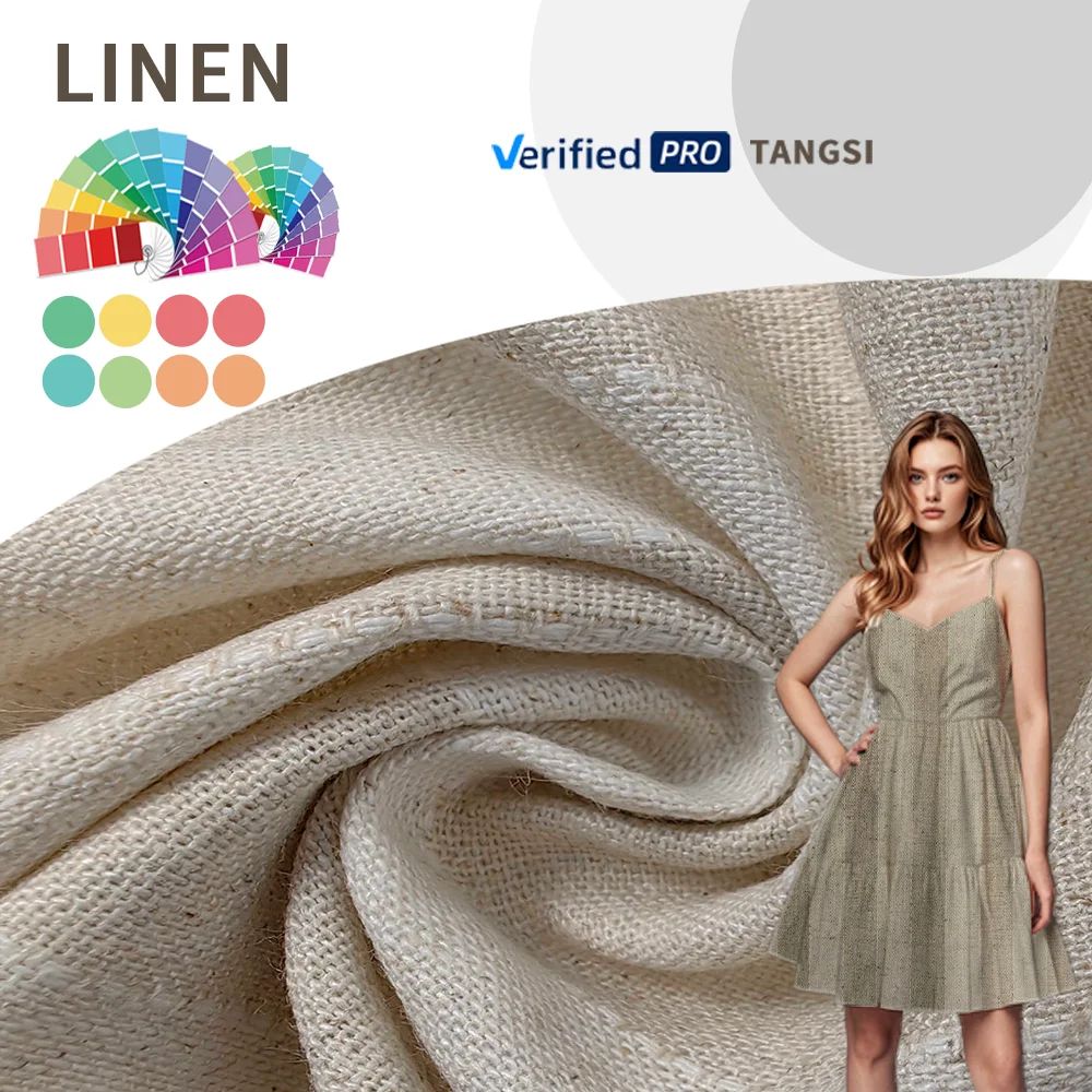 Factory Wholesale Custom Cheap Price Viscose Organic Linen Fabric Natural Eco-friendly Woven for Garment Dress Yarn Dyed Plain