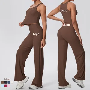 2026 Women Plus Size 2-Piece Yoga Set Padded Crop Top High Waist Flare Leggings Breathable Quick Dry Sport Workout Lounge Wear