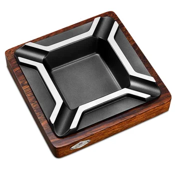 CIGARLOONG Wood Base Metal Slot Cigar Ashtray Holder Creative Retro Smoking Accessories Square Metal Cigar Ashtray Luxury