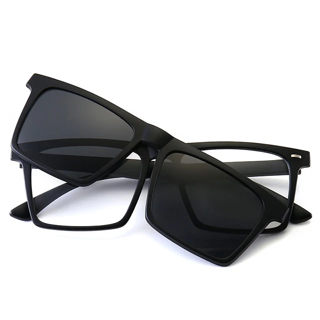 DLC2302 PC Plastic Eyeglasses Frames With 5 Sunglasses Clips Polarized Magnetic Clip on Glasses