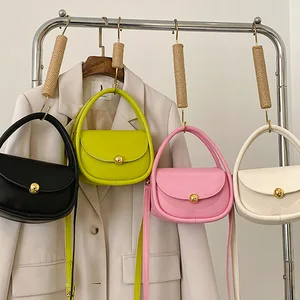 2023 Candy Color Leather Women'S Handbags Designer Luxury Hand Bags Round Women Crossbody Bags Cute Shoulder Bags Purses