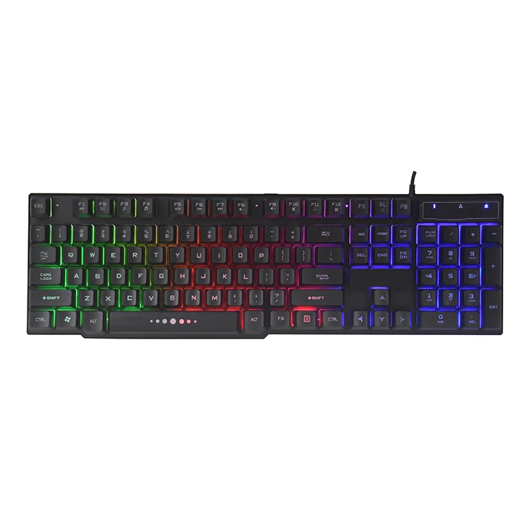 Профессиональная черная Проводная мультимедийная эргономичная светодиодная игровая клавиатура с 104