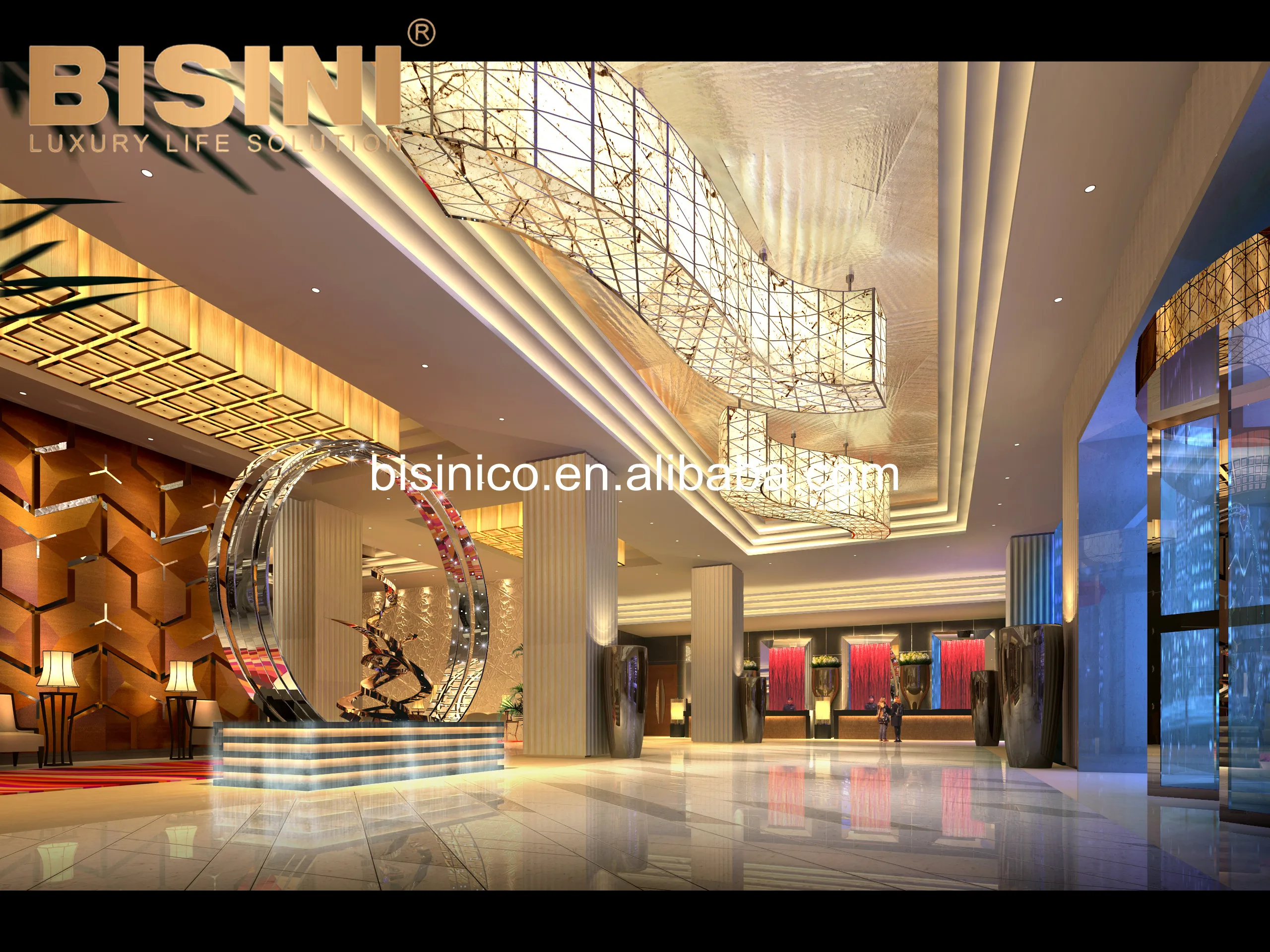 
 Современный коридор отеля, 3D изображение интерьера и экстерьера из полных материалов  