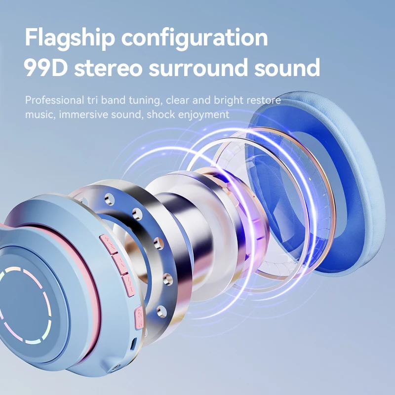 New 2023 Electronics ST89  Pink LED Cat Ear Headphones Wireless Bt Earphone Earbuds Over Ear Headset for Kids Gift