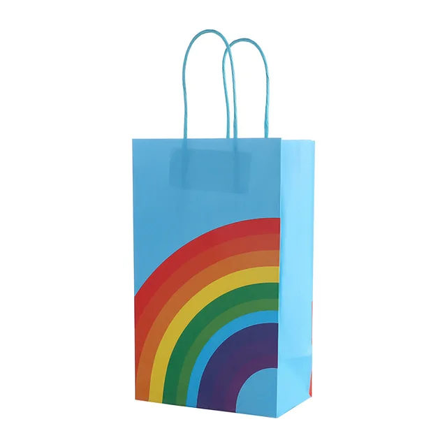 Customized rainbow tote bag white kraft paper square bottom paper bag souvenir holiday gift packaging bag