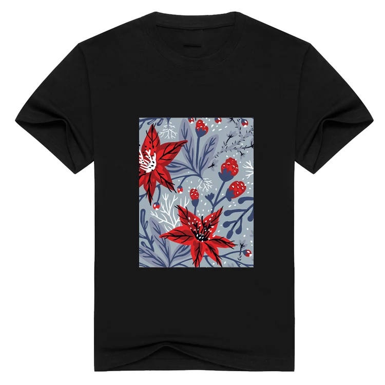 2024 New European and American Large 3D Digital Direct Spray Printed T-shirt Custom Cotton Black T S
