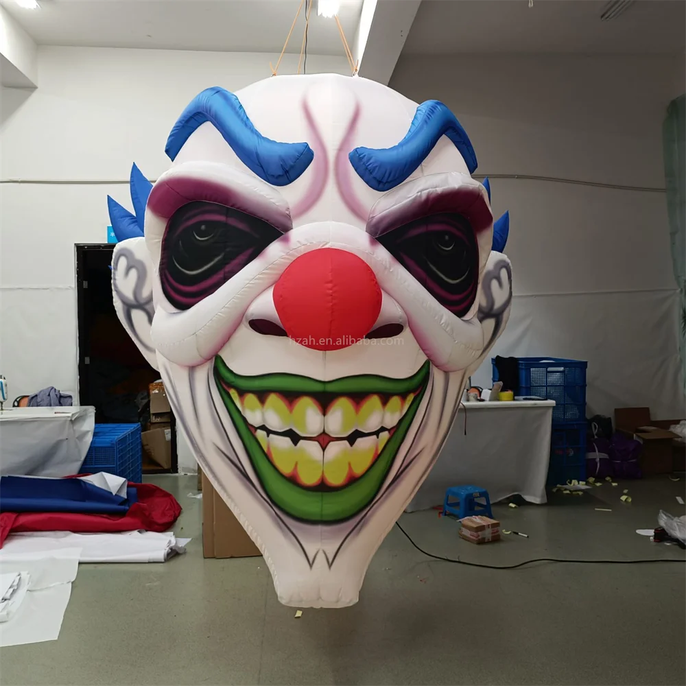 Halloween Inflatable Clown Decoration Light up Air-Blown Scary Clown with Led Lights Hanging Display