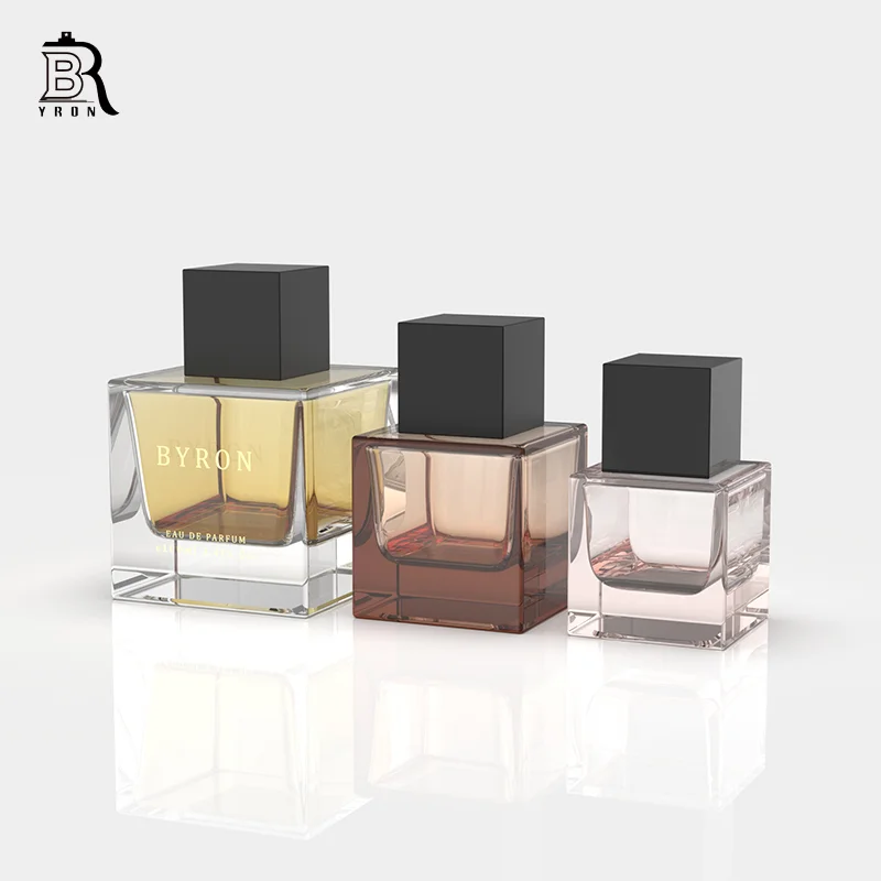 Custom Square Cube Perfume Bottle 100ml Clear Grey Black Gradient Color ...