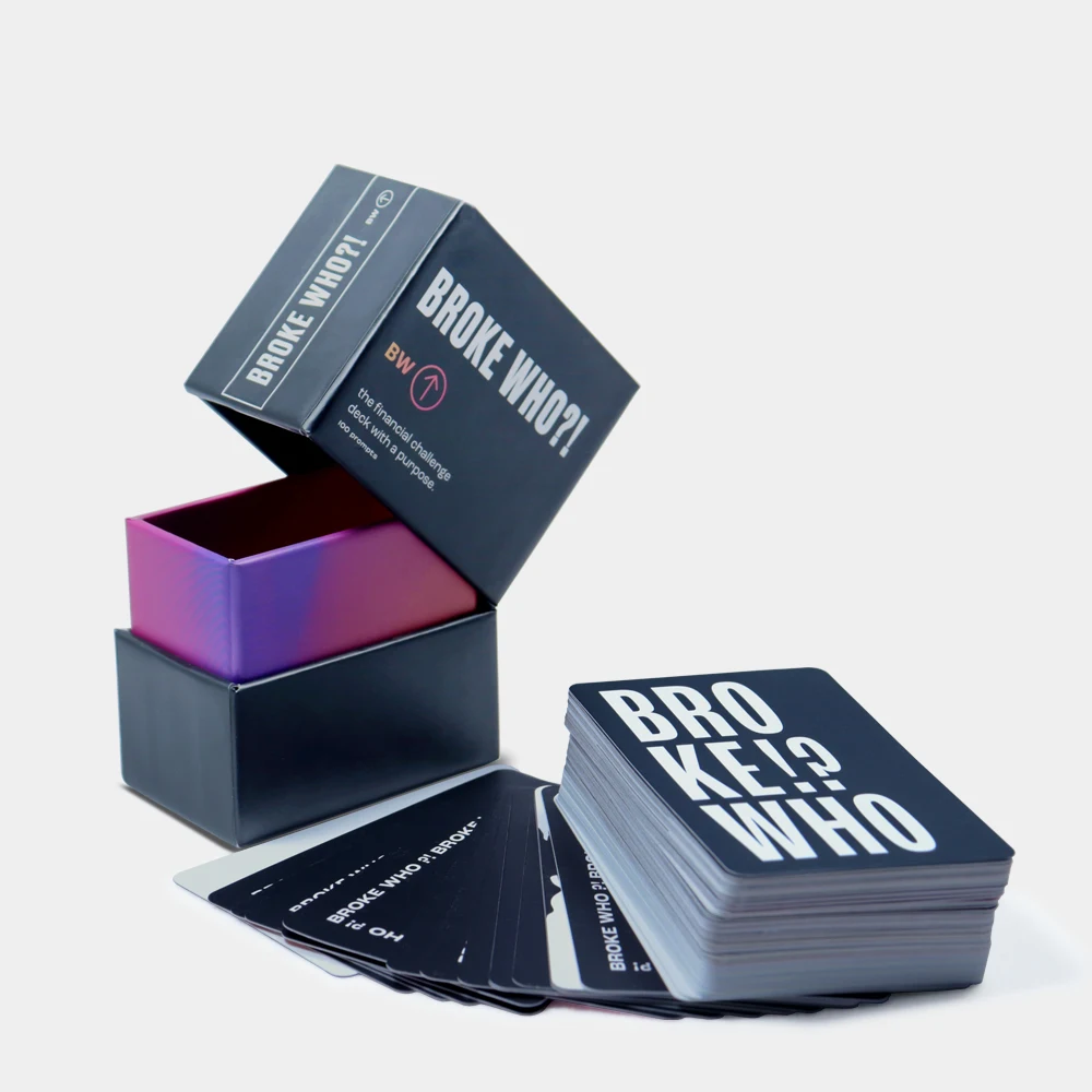 Custom Adult Party Question Challenge Game Card Printing Positive Daily Playing Financial Debt Card Deck with Lid and Base Box