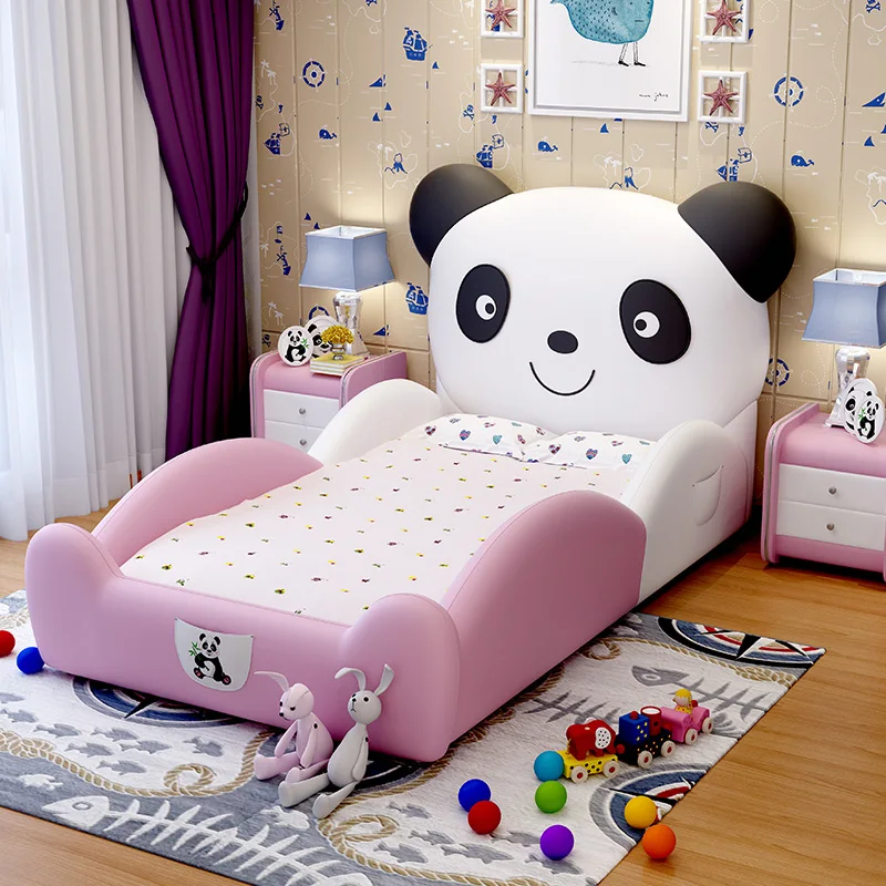 Boy Girl Child Bed Kid's Bedroom Furniture High Quality Modern Children  Beds Blue and pink Single Kid Cartoon Leather Bed