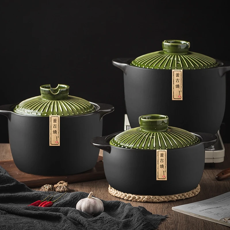 Japanische Keramik Kasserolle Schwarz - Hitzebeständiger Suppentopf Mit Deckel 1-4L