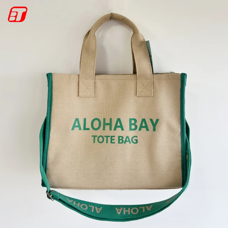 Cotton Canvas Shopping Tote Bag Recyclable Vintage Zipper Portable Shoulder Handbag Letter, Custom Logo & OEM/ODM Welcome