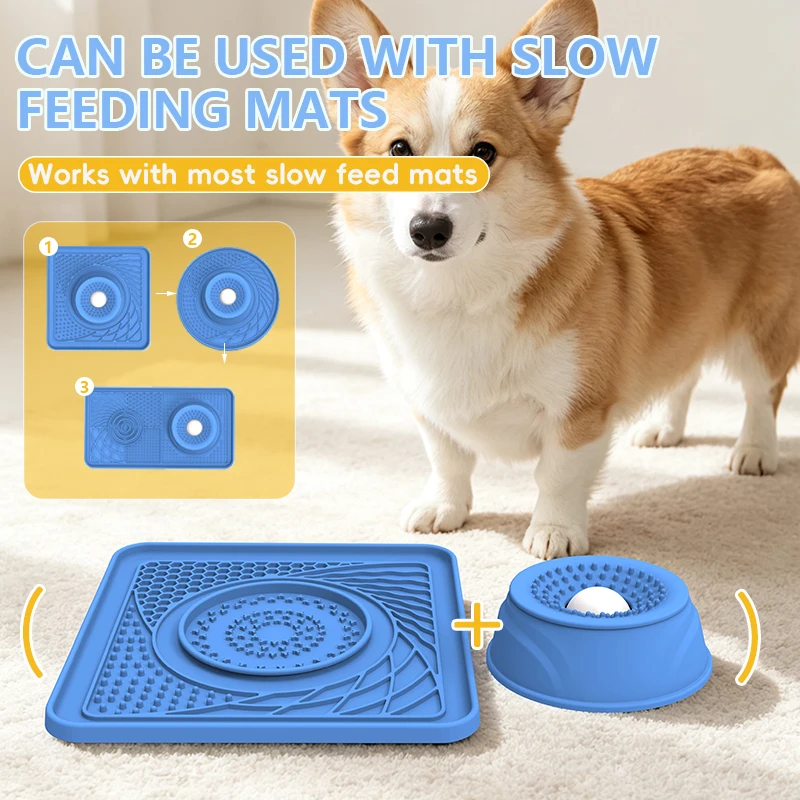 Eco-friendly Silicone Indoor Slow Feeder Licking Bowl with Rolling Ball for Cats & Dogs Slow Pet Eating Easy Clean