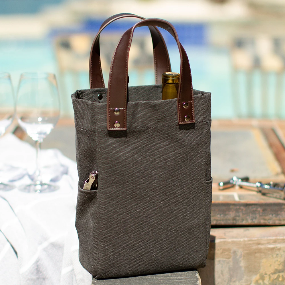Sac cadeau personnalisé pour 2 bouteilles de vin, réutilisable et écologique en coton, poignées robustes, en toile