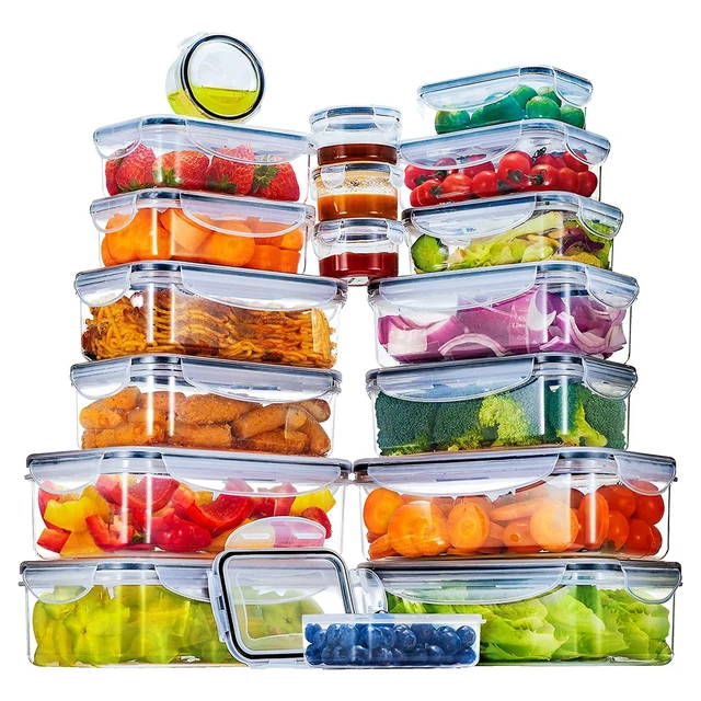 18 Pack Airtight Food Storage Container Set BPA Free Clear Plastic Kitchen and Pantry Organization Meal Prep Lunch Container Box