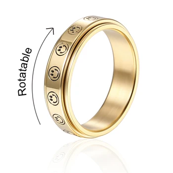 Fashion new design gold plated spinner ring moon star smiley face fidget anxiety ring stainless steel rotate anti anxiety ring