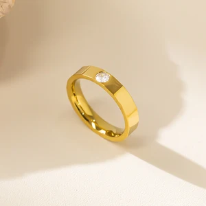 Custom Elegant Thick 18k Gold Plated Stainless Steel Jewelry Hypoallergenic  Cubic Zirconia Tarnish Resistant Rings for Girls