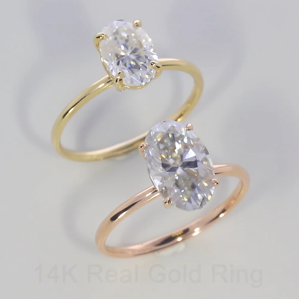 Pure 14k Real Gold Ring Solitaire Stone 1ct 2ct 3ct Moissanite Ring