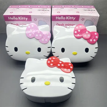 Cute Desktop Rotating Cat Head Portable Cosmetic Bag Cartoon Sanrioed Makeup Box with Mirrors