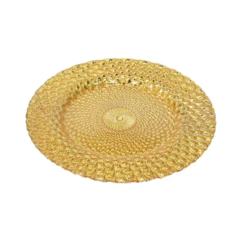 Luxury Gold Embossed Glass Charger Plate Round Decorative Dinnerware for Wedding Party Banquet Table Setting