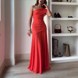 One Shoulder Slanted Collar Strapless Long Dress Elegant Women Dress Summer Sexy Dress