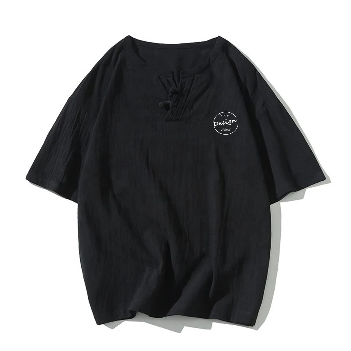 High Quality T-Shirt Embroidery Cotton Linen T Shirt Wholesale Heavyweight Cotton Men Embroidery T Shirt