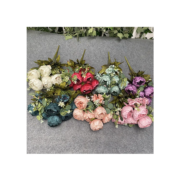 Factory Direct Wholesale Wall Big11-Pronged Diamond Velvet Peony Artificial Flower Rose