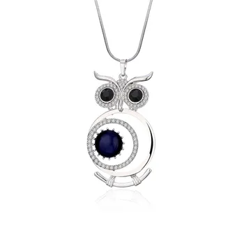 Fashion Vintage Owl Pendant Rhinestones Necklaces Silver Crystal Animal Necklaces