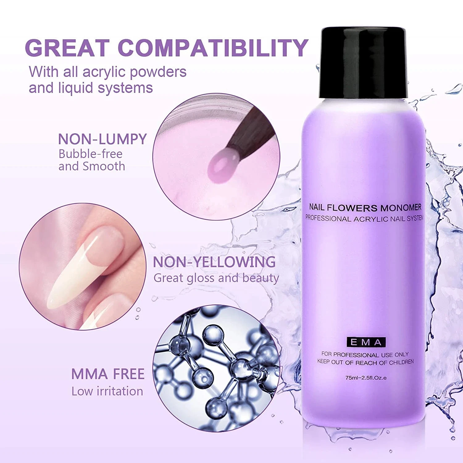 Monomère liquide acrylique professionnel EMA 1000 ml, liquide cristallin en  bouteille, liquide acrylique violet pour extension/trempage/sculpture