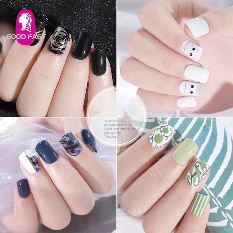 Оптовая продажа пресс на ногти кончики шпильки прямой длинный Маникюр искусственный предварительно склеенный без клея Ложные 3D дизайн ногтей наконечник Комплект