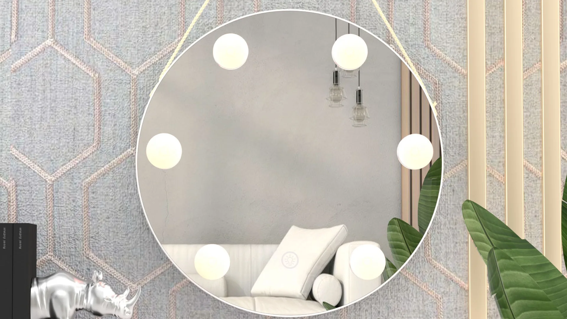 Beauty Decorative Mirrors Hanging Wall Mounted Room Mirror LED Light