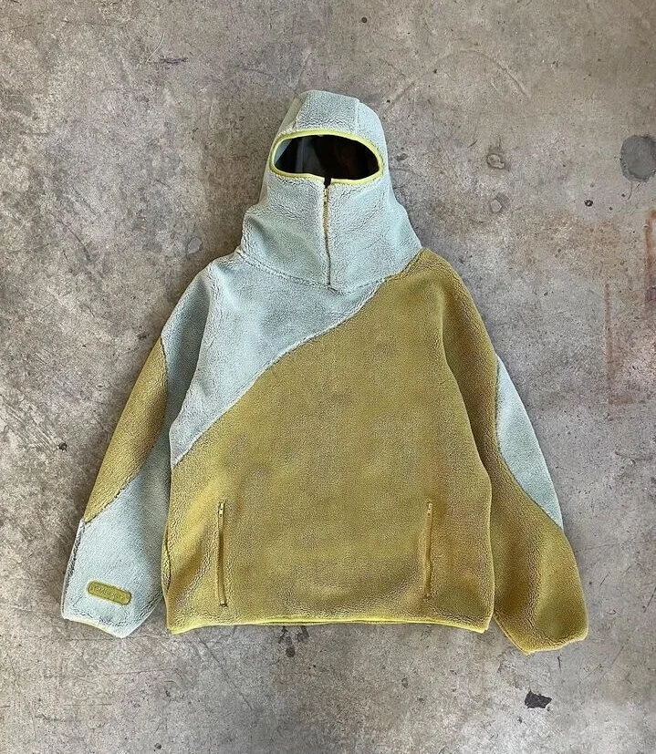 Custom Relaxed Fit Cotton Pullover Thick Blank Patchwork Fluffy Half Zip Fleece Ninja Masked Winter Sherpa Menn Hoodie With Zip gallery 2