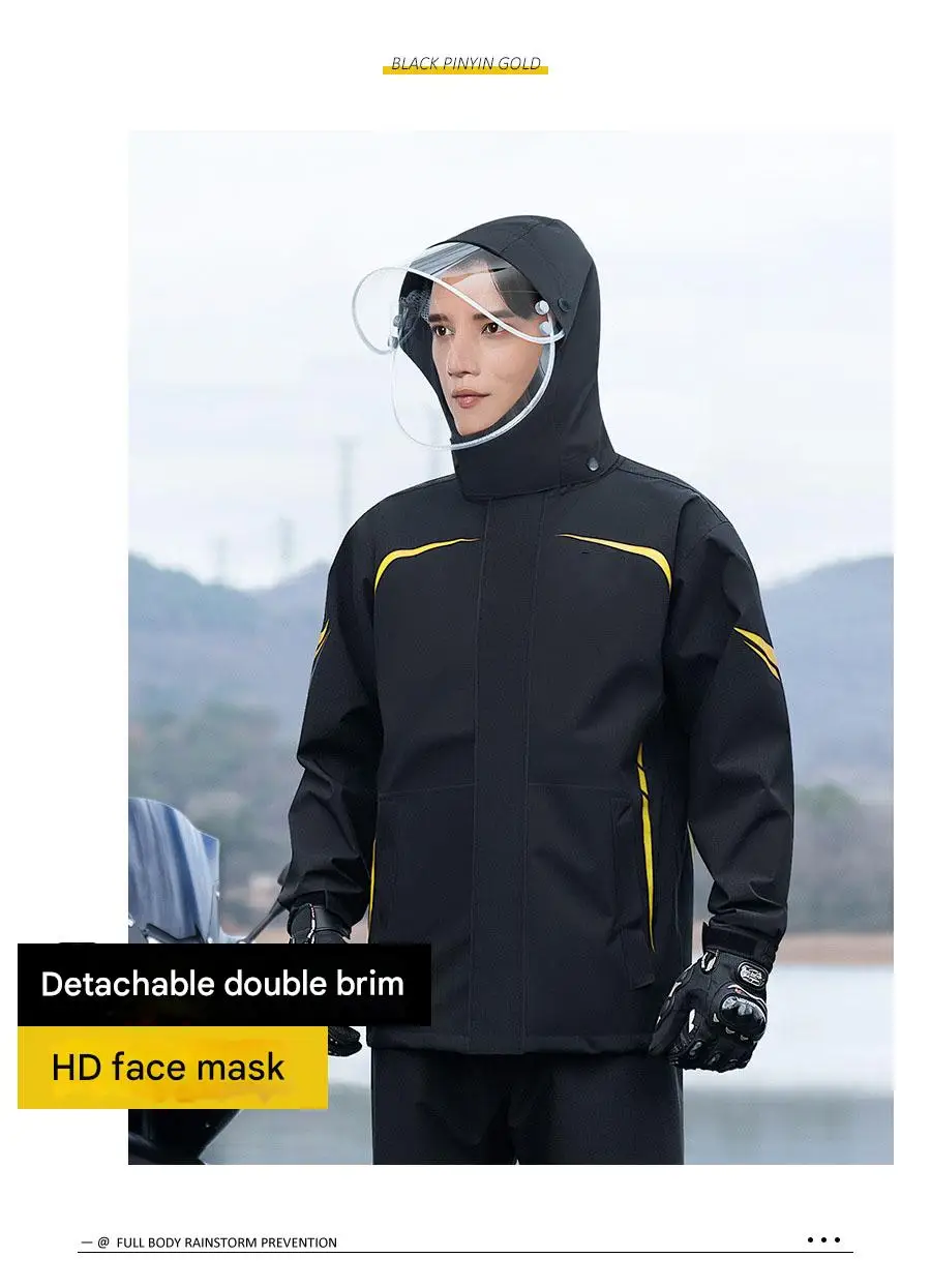 Waterproof Breathable Double Layer Motorbike Riders Raincoat Mens Adult Waterproof Reflective 2 Pieces Motorcycle Rainwear