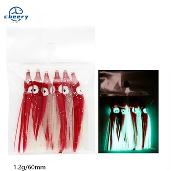 Cheery 6PCS 60mm Saltwater Luminous Glowing Soft Plastic Octopus Bait Rubber Squid Skirts Lure Squid Jigs Lure – Soft Lure – view 2
