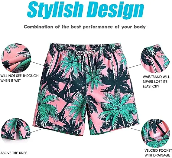 wholesale custom flora design all over printed men's polyester quick qry mesh lined swim trunk beach shorts132_voghion.com